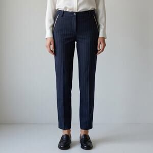 Pinko Navy Straight-cut Mid-rise Pinstripe Trousers Pants